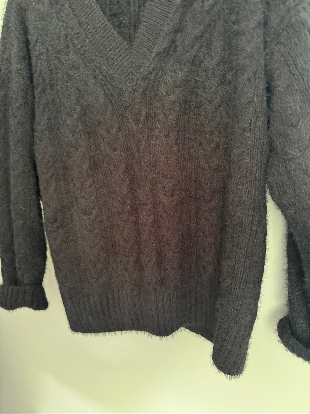 Lucky Brand Black V-Neck Cable Knit Women's Sweater - Picture 4 of 6